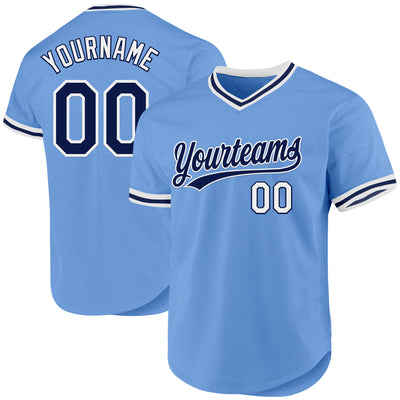 Custom Light Blue Navy-White Authentic Throwback Baseball Jersey