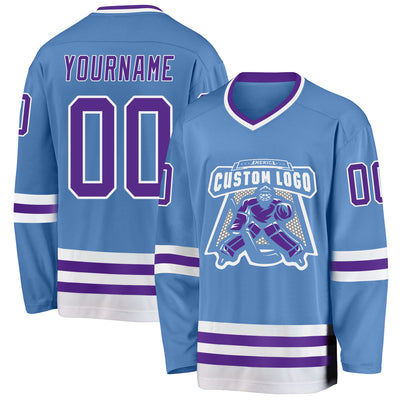 Custom Light Blue Purple-White Hockey Jersey