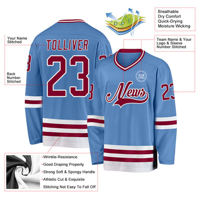 Custom Light Blue Maroon-White Hockey Jersey