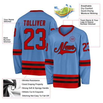 Custom Light Blue Red-Black Hockey Jersey