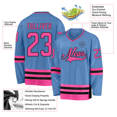 Custom Light Blue Pink-Black Hockey Jersey