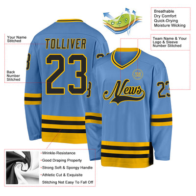 Custom Light Blue Black-Gold Hockey Jersey