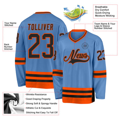 Custom Light Blue Black-Orange Hockey Jersey