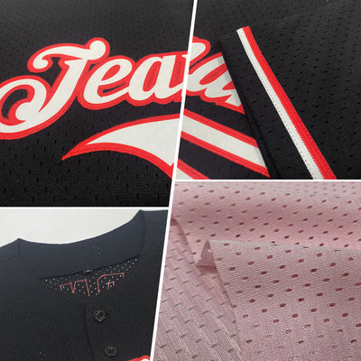 Custom Light Pink Navy Mesh Authentic Throwback Baseball Jersey