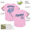 Custom Light Pink Light Blue-Black Mesh Authentic Throwback Baseball Jersey