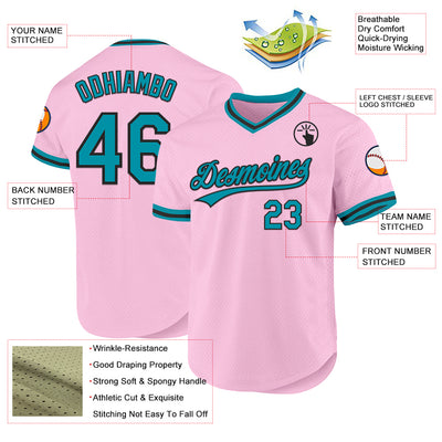 Custom Light Pink Teal-Black Authentic Throwback Baseball Jersey