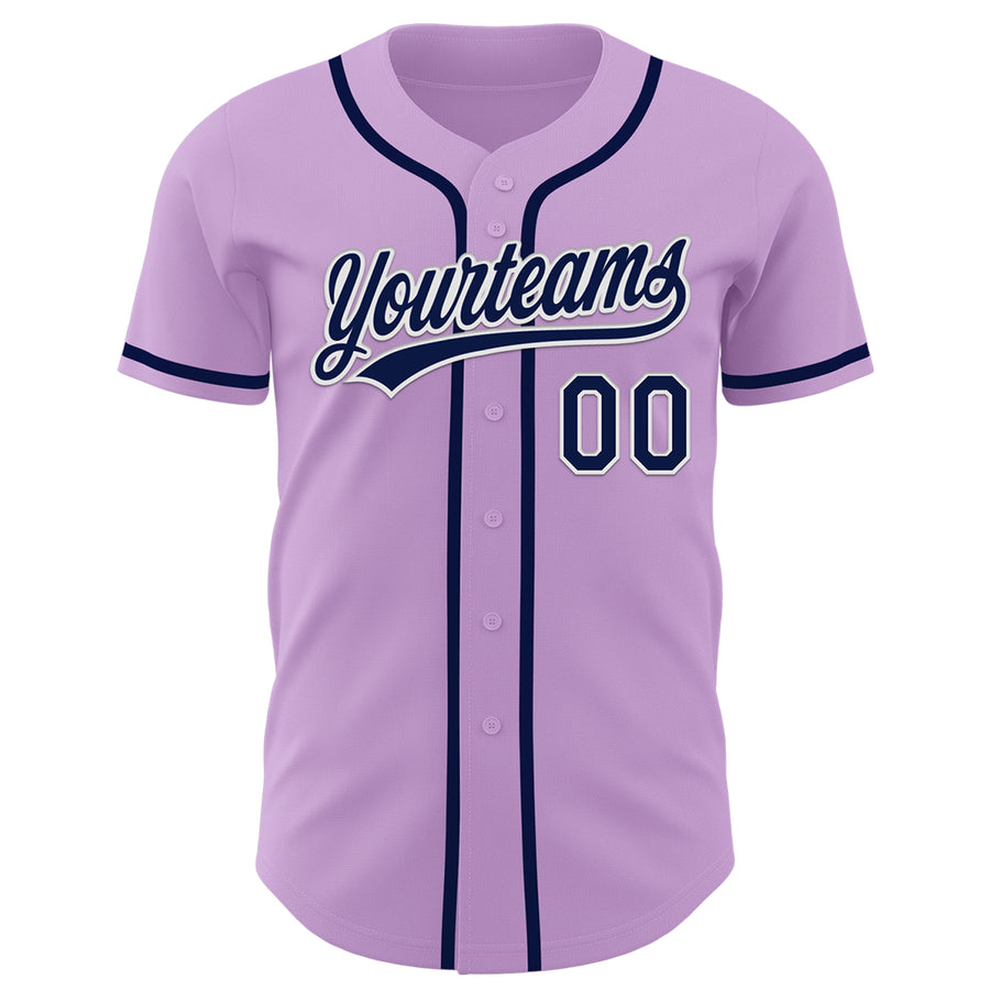 Custom Light Purple Navy-White Authentic Baseball Jersey