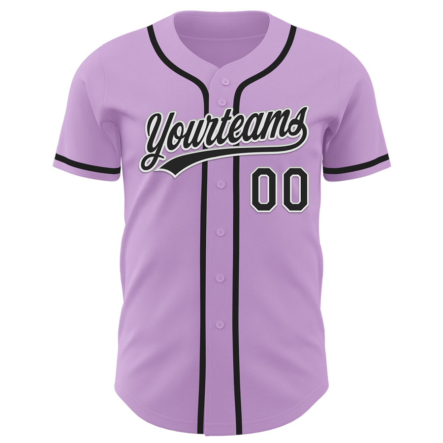 Custom Light Purple Black-White Authentic Baseball Jersey