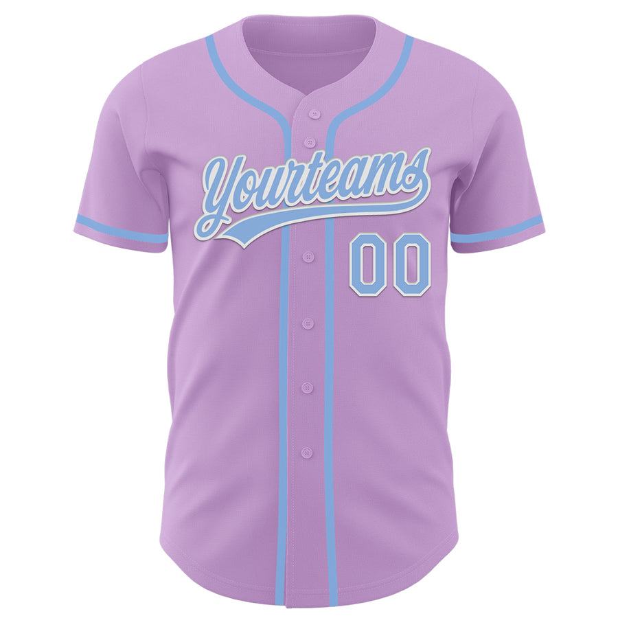 Custom Light Purple Light Blue-White Authentic Baseball Jersey