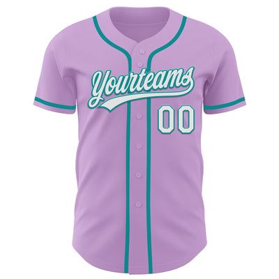 Custom Light Purple White-Teal Authentic Baseball Jersey