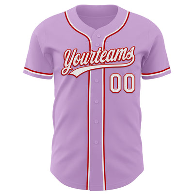 Custom Light Purple White-Red Authentic Baseball Jersey