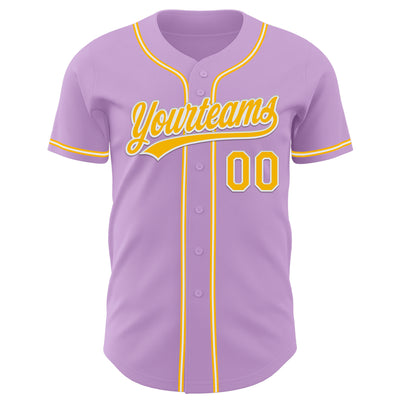 Custom Light Purple Gold-White Authentic Baseball Jersey