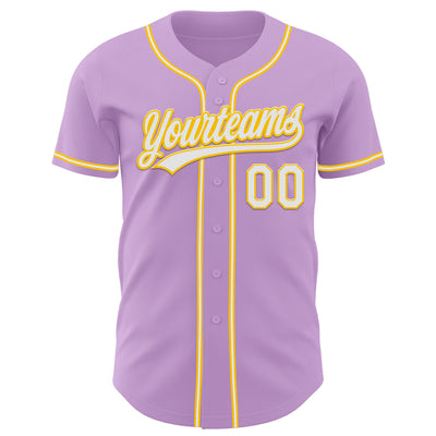 Custom Light Purple White-Yellow Authentic Baseball Jersey