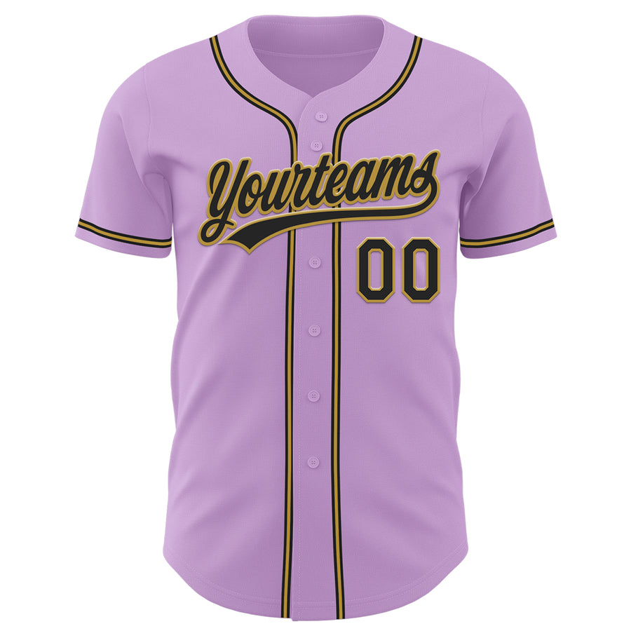 Custom Light Purple Black-Old Gold Authentic Baseball Jersey