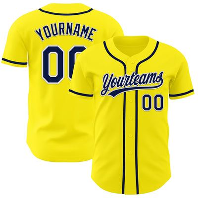 Custom Light Yellow Navy-White Authentic Baseball Jersey