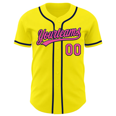 Custom Light Yellow Pink-Navy Authentic Baseball Jersey