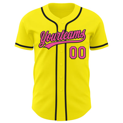 Custom Light Yellow Pink-Black Authentic Baseball Jersey