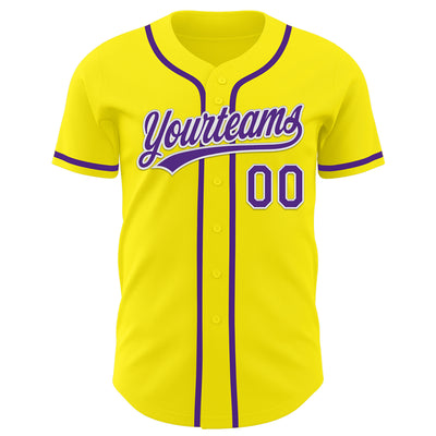 Custom Light Yellow Purple-White Authentic Baseball Jersey