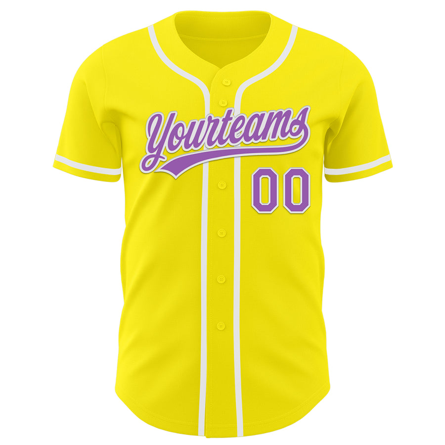 Custom Light Yellow Medium Purple-White Authentic Baseball Jersey