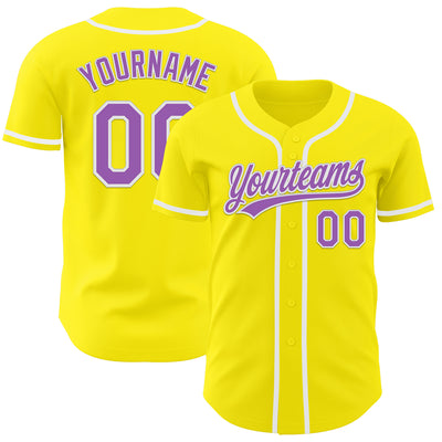 Custom Light Yellow Medium Purple-White Authentic Baseball Jersey