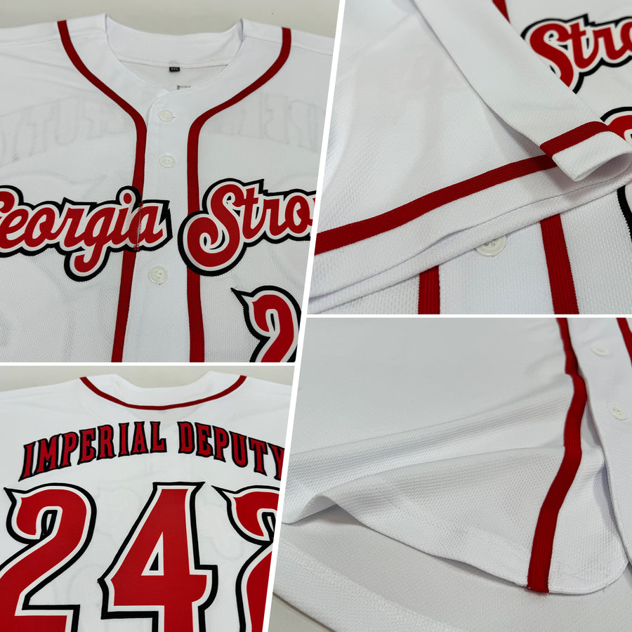 Custom White Red-Black Authentic Baseball Jersey