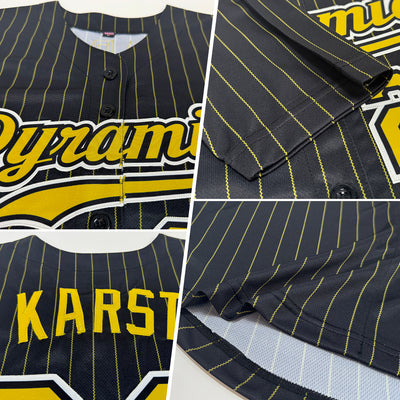 Custom Black Old Gold Pinstripe Old Gold-White Authentic Baseball Jersey