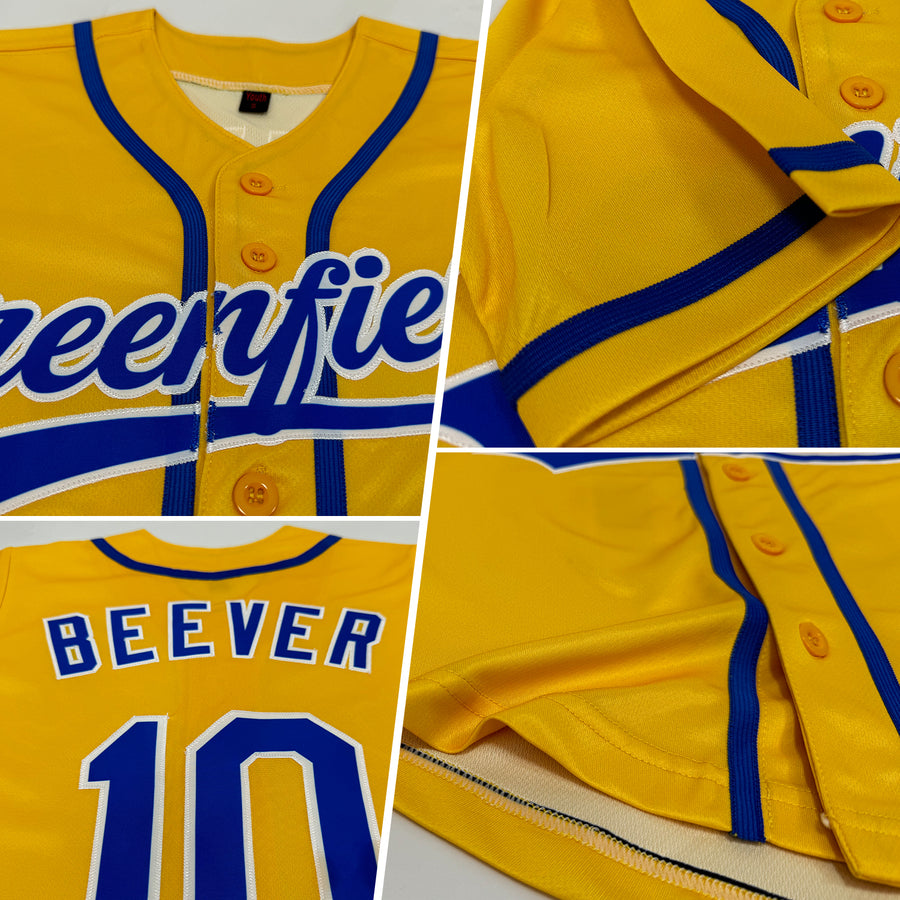 Custom Yellow Royal-White Authentic Baseball Jersey