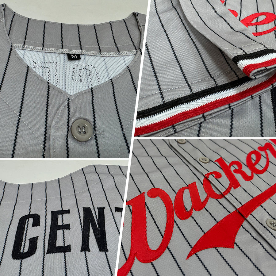 Custom Gray Black Pinstripe Red-White Authentic Baseball Jersey