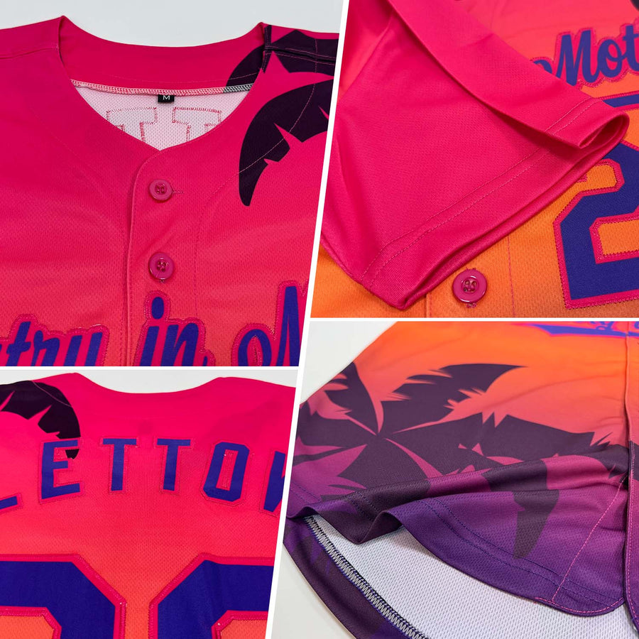 Custom Hot Pink Purple 3D Pattern Design Hawaii Palm Trees Authentic Baseball Jersey