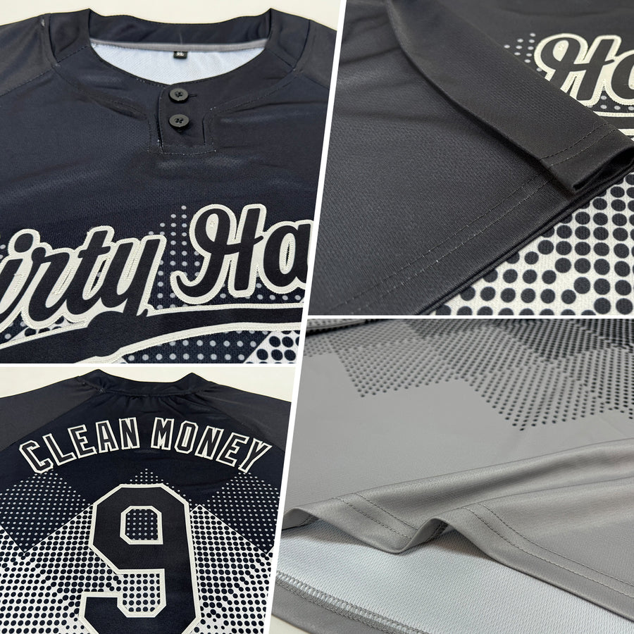 Custom Black Gray 3D Pattern Gradient Square Shapes Two-Button Unisex Softball Jersey