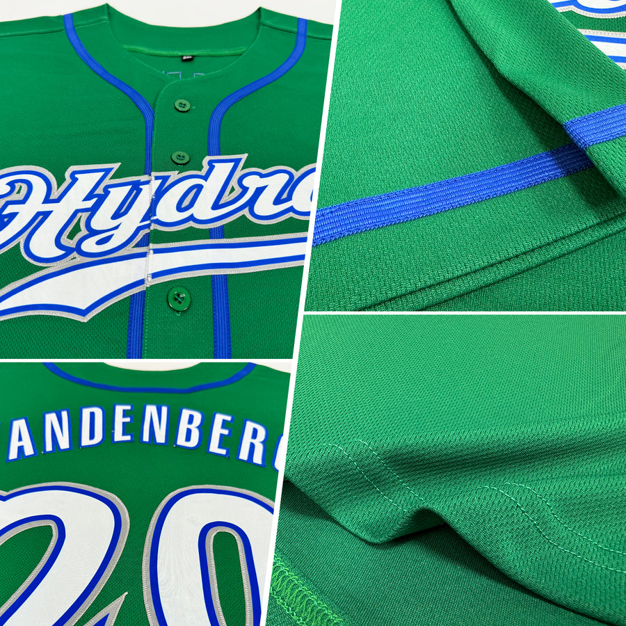 Custom Kelly Green White-Royal Authentic Baseball Jersey