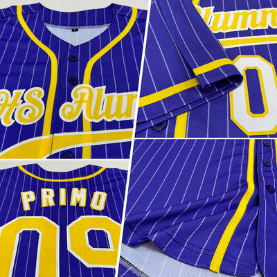 Custom Purple White Pinstripe Gold-White Authentic Baseball Jersey