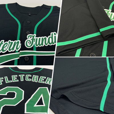 Custom Black Kelly Green-White Authentic Baseball Jersey