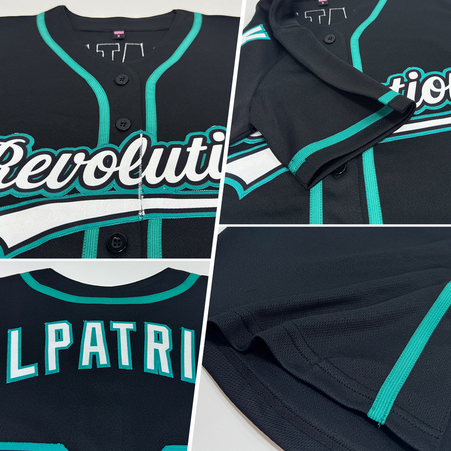 Custom Black White-Teal Authentic Baseball Jersey