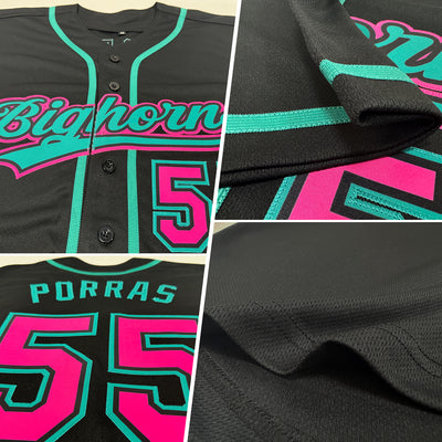 Custom Black Pink-Teal Authentic Baseball Jersey