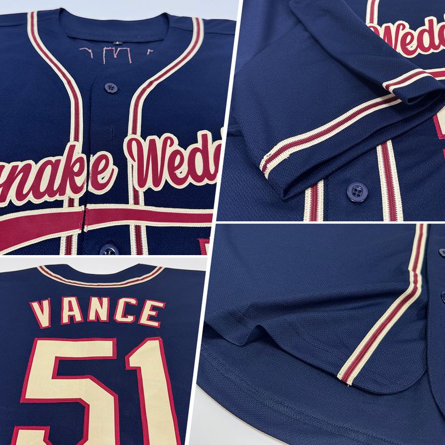 Custom Navy City Cream-Crimson Authentic Baseball Jersey