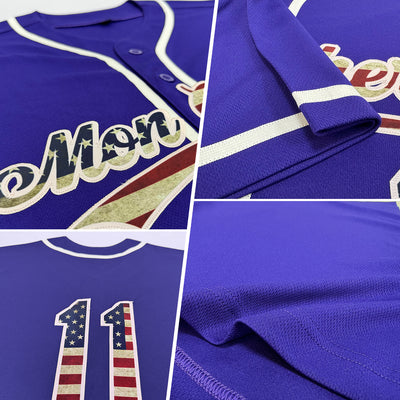 Custom Purple Vintage USA Flag-Cream Authentic Baseball Jersey