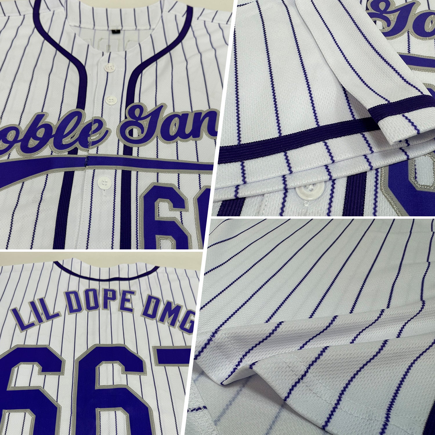 Custom White Purple Pinstripe Purple-Gray Authentic Baseball Jersey