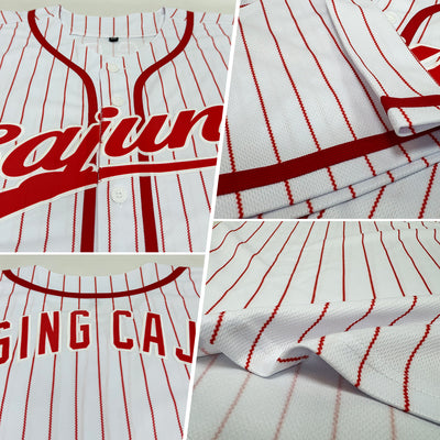 Custom White Red Pinstripe Red Authentic Baseball Jersey