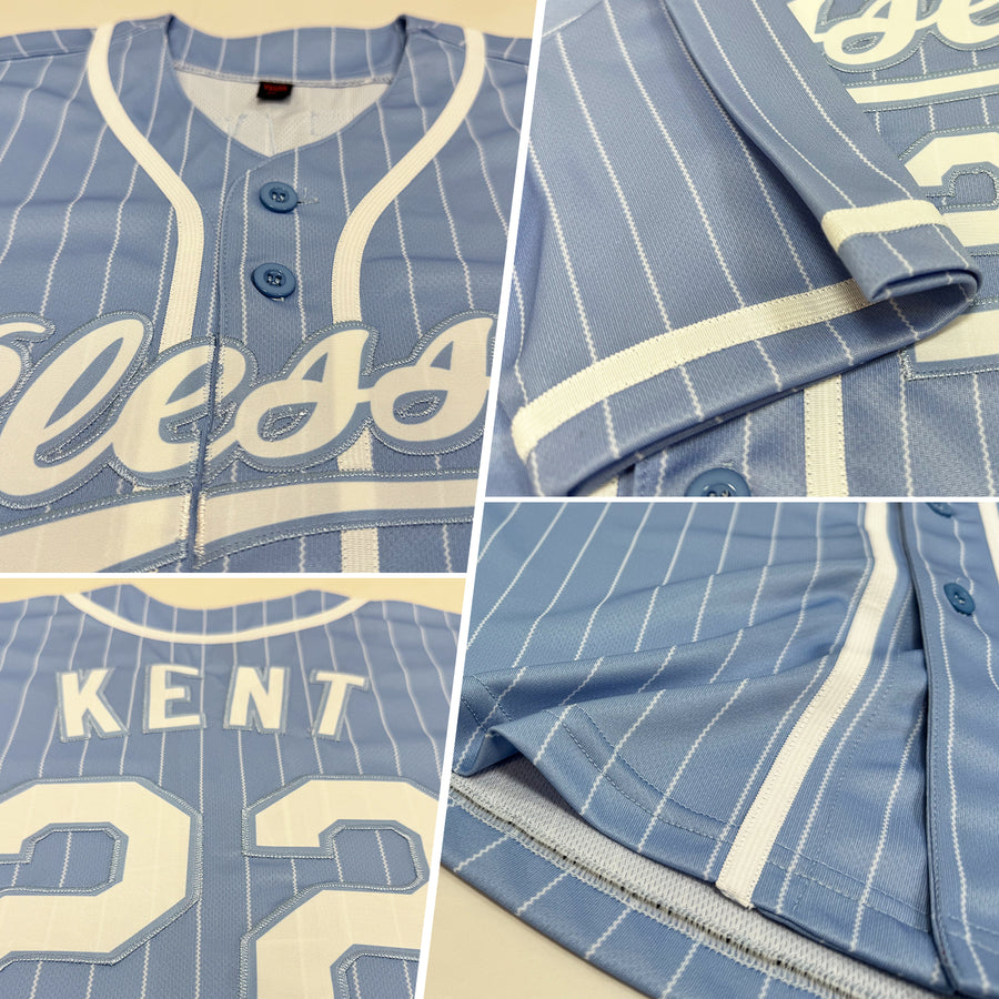 Custom Light Blue White Pinstripe White Authentic Baseball Jersey