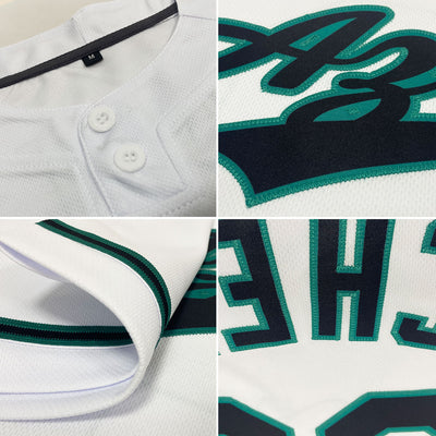 Custom White Black-Teal Two-Button Unisex Softball Jersey