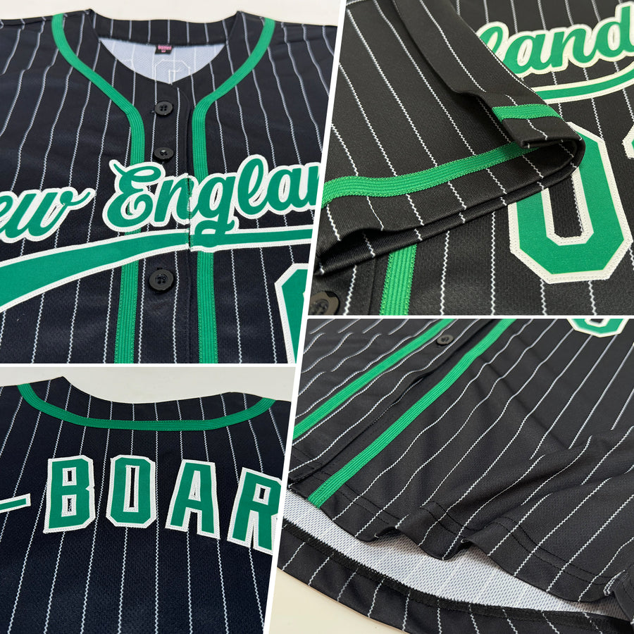 Custom Black White Pinstripe Kelly Green Authentic Baseball Jersey