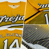 Custom Gold Pinstripe White-Black Authentic Fade Fashion Baseball Jersey