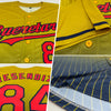 Custom Old Gold Pinstripe Red-Navy Authentic Fade Fashion Baseball Jersey