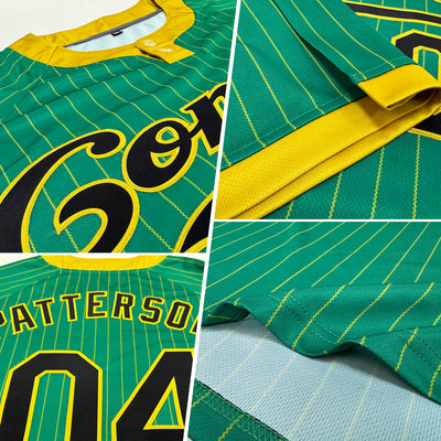 Custom Kelly Green Old Gold Pinstripe Black Two-Button Unisex Softball Jersey