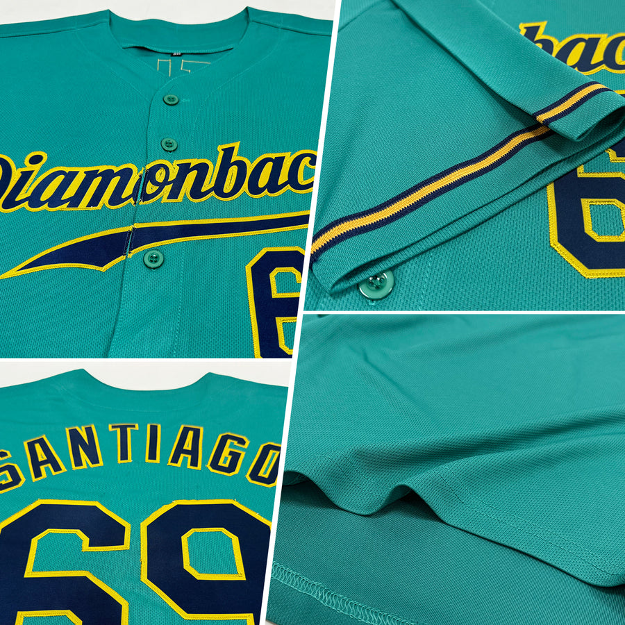 Custom Teal Navy-Old Gold Authentic Baseball Jersey