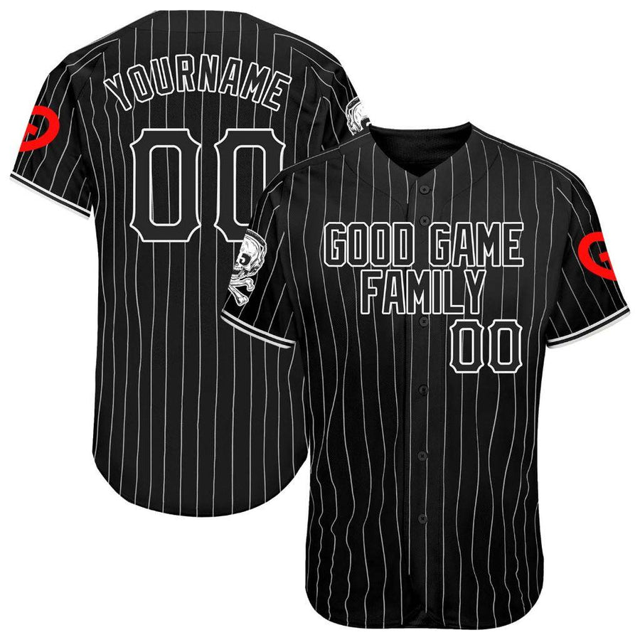 Custom Black White Pinstripe Black-White Authentic Baseball Good Game Family Community Jersey