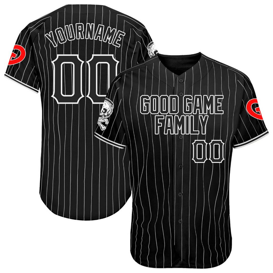 Custom Black White Pinstripe Black-White Authentic Baseball Good Game Family Community Jersey