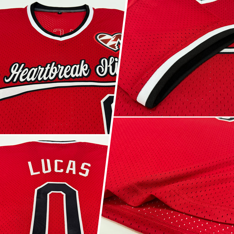 Custom Red Black-White Authentic Throwback Baseball Jersey