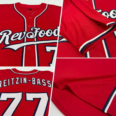 Custom Red White-Navy Authentic Baseball Jersey